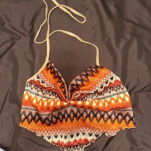 SHEIN Orange Cream Sleeveless Crop Tie Front Tank Top